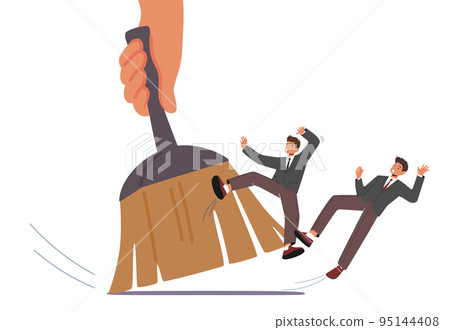 Downsnizing, Dismissal or Reduction Company Personnel Business Concept. Huge Boss or Leader Hand with Brush Sweep Team Downsnizing, Dismissal or Reduction Company Personnel Business Concept. Huge Boss or Leader Hand with Brush Sweep Team 95144408