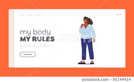 Curvy Fat Adult Girl Landing Page Template. Attractive Chubby Black Woman in Elegant Office Clothes, African Woman 95144414