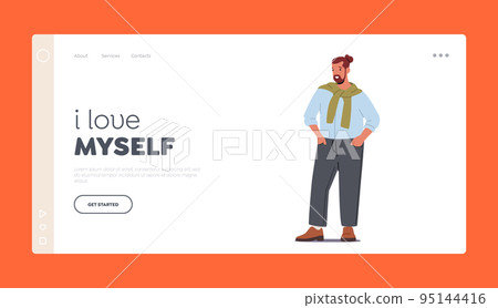 Body Positive Landing Page Template. Love And Accept Your Body, Fashion for Curvy People Concept. Trendy Plus Size Man 95144416