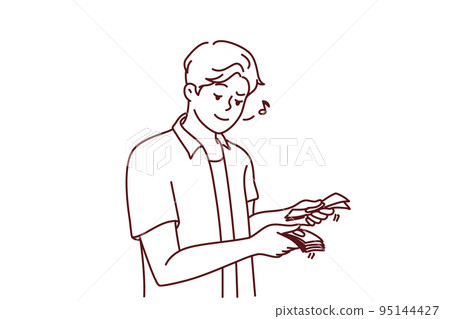 Happy man count banknotes in hands Happy man count banknotes in hands 95144427