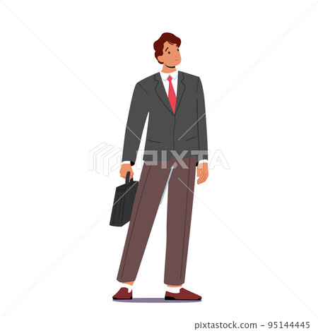 Smiling Confident Businessman, Male Character Wear Formal Suit with Briefcase in Hand Isolated on White Background Smiling Confident Businessman, Male Character Wear Formal Suit with Briefcase in Hand Isolated on White Background 95144445