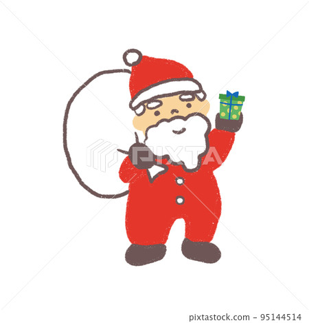 Santa Claus holding a present hand-drawn Santa Claus holding a present hand-drawn 95144514