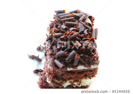 Delicious chocolate cake on a white background. Delicious chocolate cake on a white background. 95144850