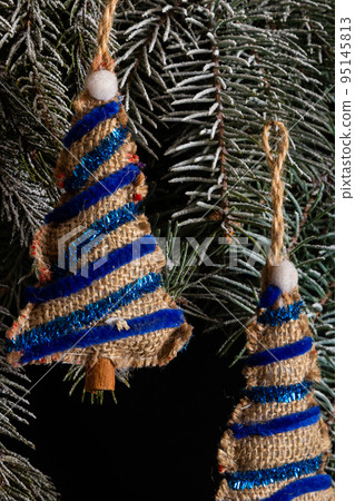 handmade Christmas tree toy, Christmas toy herringbone tree, burlap handmade Christmas tree toy, Christmas toy herringbone tree, burlap 95145813