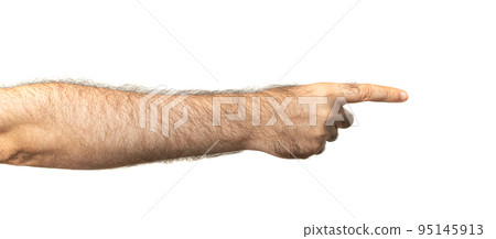 Male Index Finger Pointing Isolated, Hairy Hand Pointing Male Index Finger Pointing Isolated, Hairy Hand Pointing 95145913