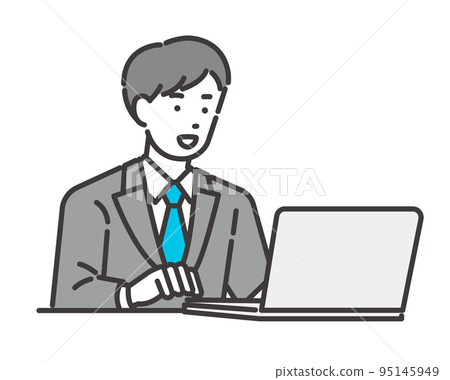 Vector illustration material of a businessman operating a personal computer with DX promotion / Company / IT / Suit / Efficiency Vector illustration material of a businessman operating a personal computer with DX promotion / Company / IT / Suit / Efficiency 95145949