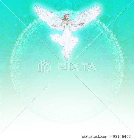 以七角星環為背景,閃耀著翠綠色的天使的插圖素材 以七角星環為背景,閃耀著翠綠色的天使的插圖素材 95146462