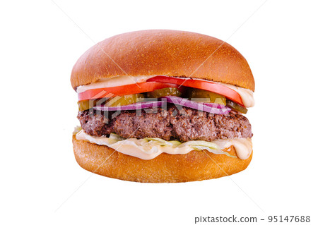 Tasty american grill burger isolated on the white Tasty american grill burger isolated on the white 95147688