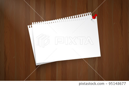 Note Paper Pinned on Wooden Desk Note Paper Pinned on Wooden Desk 95148677