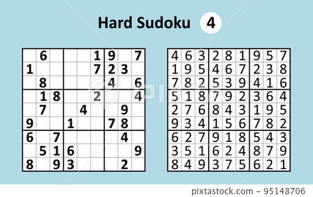 Sudoku game with answers. Hard complexity. Simple vector Sudoku game with answers. Hard complexity. Simple vector 95148706