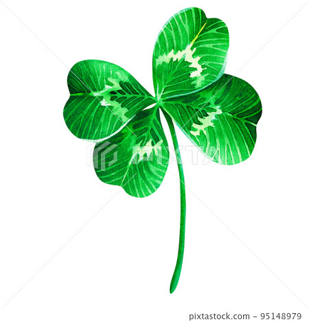 Four-leaf clover. St. Patrick's Day. Watercolor illustration. Isolated on a white background. Four-leaf clover. St. Patrick's Day. Watercolor illustration. Isolated on a white background. 95148979