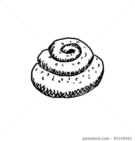 Bakery products. Cinnamon bun. Hand drawn sketch of Sweet cinnamon roll. Bakery products. Cinnamon bun. Hand drawn sketch of Sweet cinnamon roll. 95149562