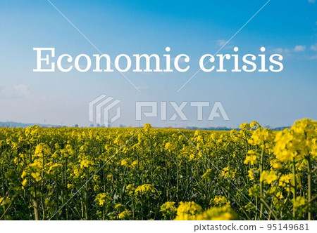 Text ECONOMIC CRISIS against defocused agriculture field message. Global hunger, food crisis, inflation, high prices, increasing living expenses and poverty, financial crisis concept illustrating food Text ECONOMIC CRISIS against defocused agriculture field message. Global hunger, food crisis, inflation, high prices, increasing living expenses and poverty, financial crisis concept illustrating food 95149681