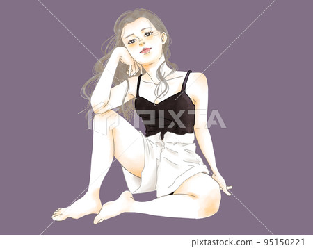 A woman sitting in a relaxed posture (with background) 95150221