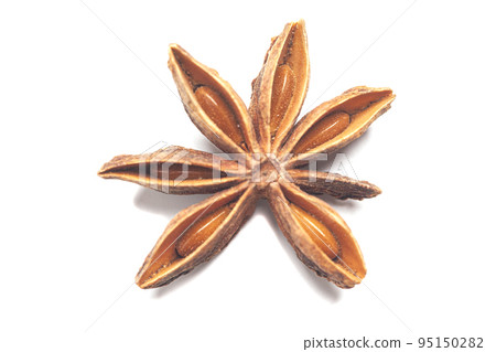 Star anise isolated on white background. Dried star anise spice fruits 95150282