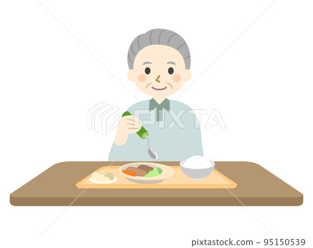 老人用自助餐具吃飯 老人用自助餐具吃飯 95150539