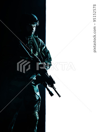 Paratroopers of french 1st Marine Infantry Parachute Regiment RPIMA studio shot firing pointing weapons Paratroopers of french 1st Marine Infantry Parachute Regiment RPIMA studio shot firing pointing weapons 95152578