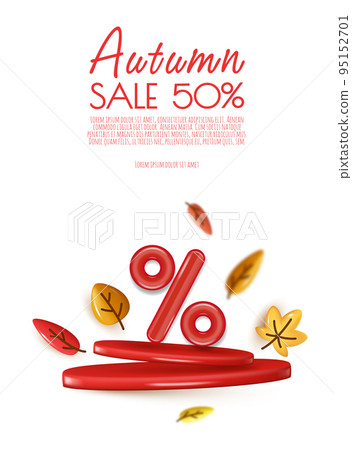 Autumn sale background with leaves, shopping bag, percent symbol acorn. Copy space text Autumn sale background with leaves, shopping bag, percent symbol acorn. Copy space text 95152701