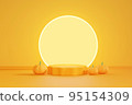 3D rendering orange product display stand with pumpkin on orange background. Autumn or Halloween theme. 95154309