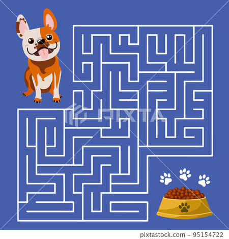 Educational maze for kids with a funny dog and a bowl of food. Education concept. Illustration, vector 95154722