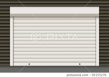 White closed roller garage shutter door with realistic texture on the dark wall White closed roller garage shutter door with realistic texture on the dark wall 95155276