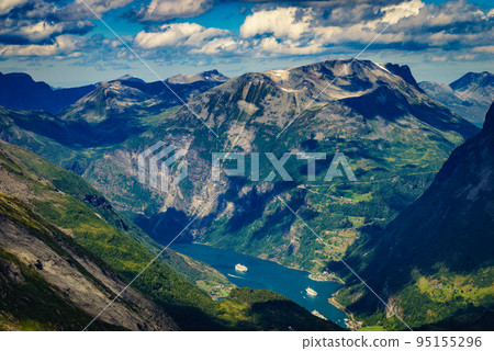 Fjord Geiranger from Dalsnibba viewpoint, Norway Fjord Geiranger from Dalsnibba viewpoint, Norway 95155296