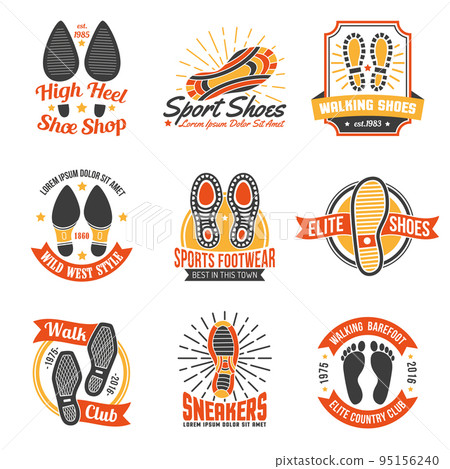 Footwear Labels With Footprints  Icons Set 95156240