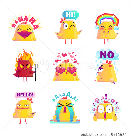 Funny Chicken Cartoon Character Icons Set 95156241