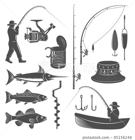 Fishing Decorative Graphic Icons Set Fishing Decorative Graphic Icons Set 95156248