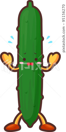 Illustration of a cute cucumber character looking impatient 95156270