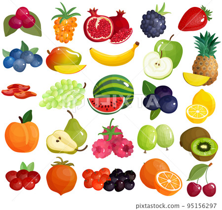 Fruits Berries Colorful Icons Collection 95156297