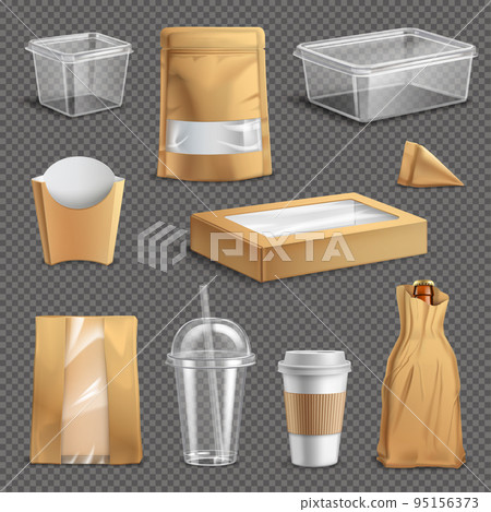 Fastfood Takeaway Packaging Realistic Set Fastfood Takeaway Packaging Realistic Set 95156373