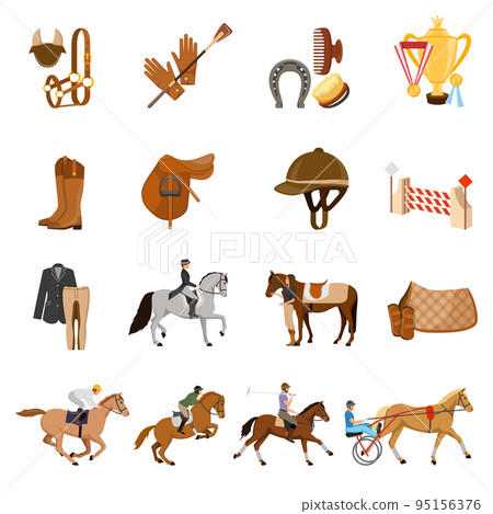 Equestrian Sport Flat Icons Set 95156376