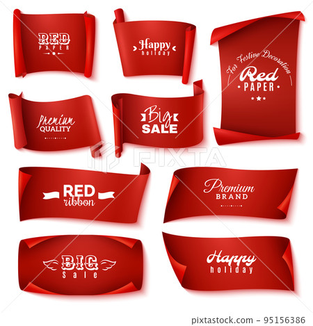 Red Paper Banner Icon Set 95156386
