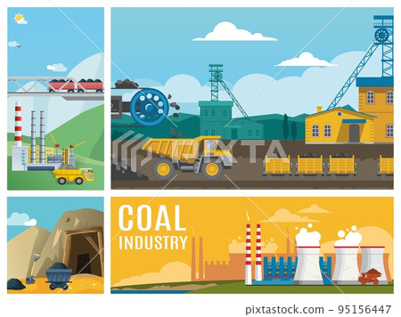 Flat Coal Industry Colorful Composition Flat Coal Industry Colorful Composition 95156447