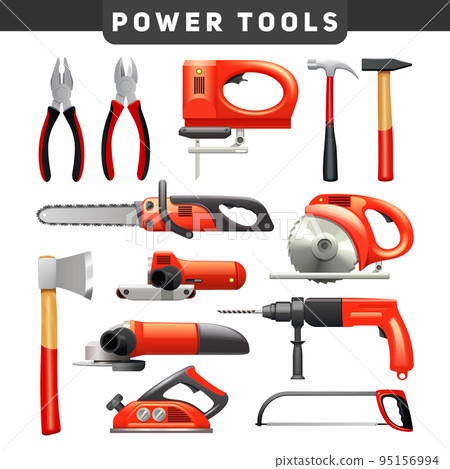 Power Tools Red Black Pictograms Collection 95156994