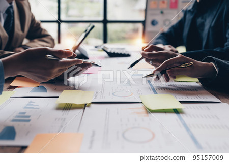 Business teamwork analyzing future digital marketing strategies. digital and big data concept 95157009
