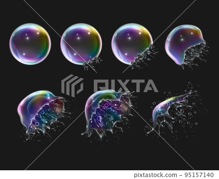 Realistic Soap Bubbles Explosion Stages Realistic Soap Bubbles Explosion Stages 95157140