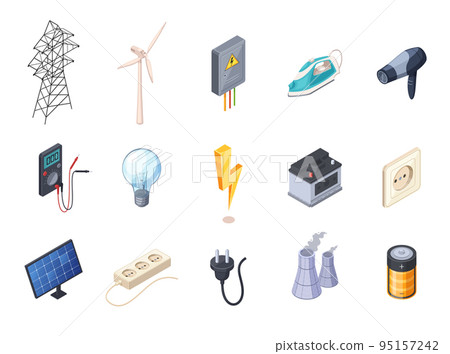 Electricity Isometric Icons Set Electricity Isometric Icons Set 95157242