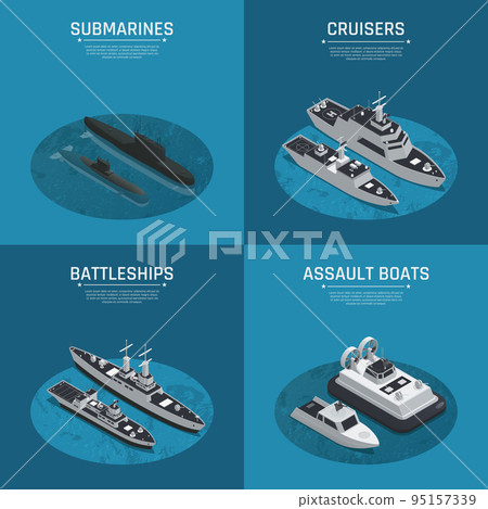 Square Military Boats Isometric Icon Set 95157339