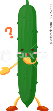 Illustration of a cute cucumber character with a curious face 95157355