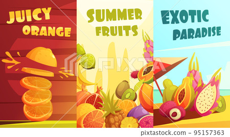 Exotic Fruits Vertical Banners Cartoon Poster 95157363