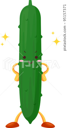 Illustration of a cute cucumber character with a proud face 95157371