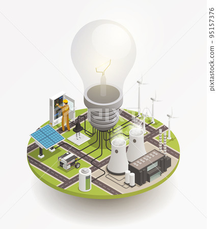 Electric Power Isometric Composition Icon Electric Power Isometric Composition Icon 95157376