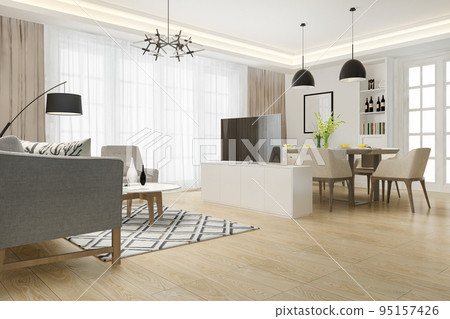 3d rendering modern dining room and living room with luxury decor 3d rendering modern dining room and living room with luxury decor 95157426