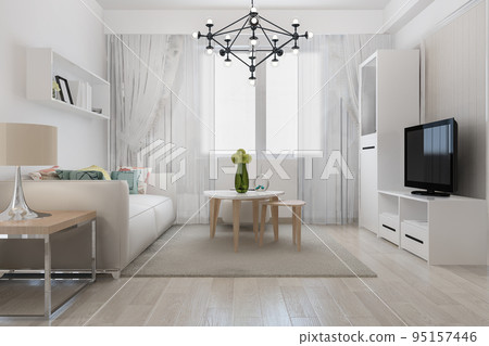 3d rendering luxury and modern living room with fabric sofa 95157446