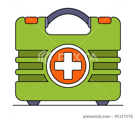 mandatory first aid kit for storage in the car. a plastic container with medicines. 95157578