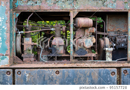 Asse, Flemish Brabant Region, Belgium,  Engine of an old rusty locomotive train 95157728