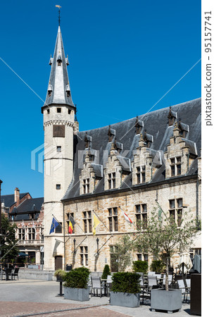 Dendermonde, East Flanders Region, Belgium - View over the medieval towers of the old market square 95157741