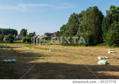 Lennik, Flemish Brabant Region - Belgium - Scenic view over farmland with a low sun 95157770